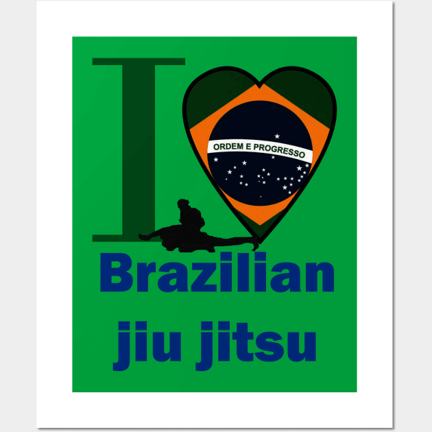 I love Brazilian Jiu Jitsu with Brazil flag heart shape Wall Art by OnuM2018